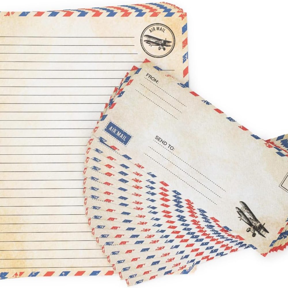 60 Pack Airmail Paper and Envelopes Set - Blue Writing Paper for Invitations, Love Letters, Letters to Troops, Christmas Letter - 8.5 x 11 Inch