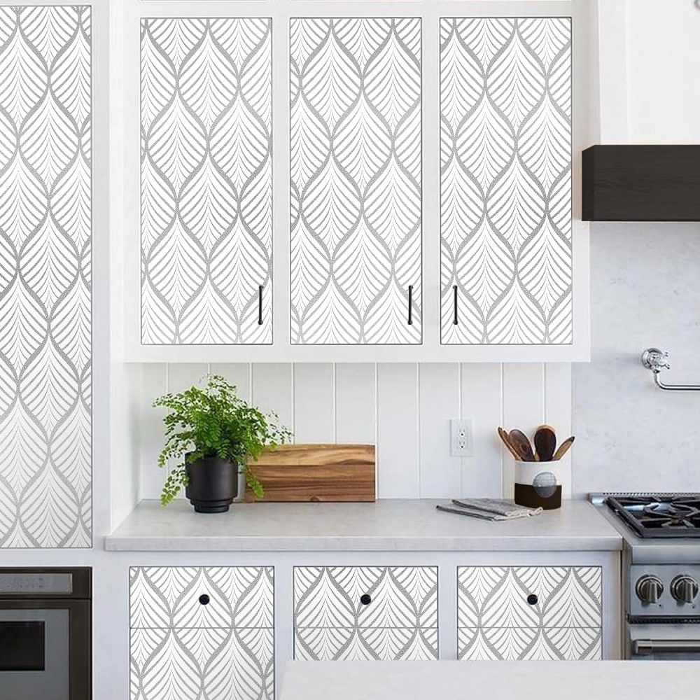 Amiya Silver Gray Peel and Stick Wallpaper Modern Boho Removable Vinyl Contact Paper Leaf Self Adhesive Bathroom Wallpaper for Cabinets 17.5" x 120" Renter Friendly - Image 3