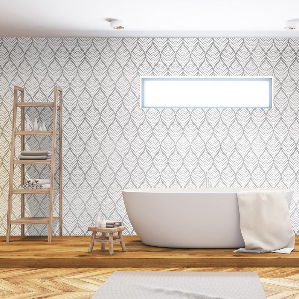 Amiya Silver Gray Peel and Stick Wallpaper Modern Boho Removable Vinyl Contact Paper Leaf Self Adhesive Bathroom Wallpaper for Cabinets 17.5" x 120" Renter Friendly - Image 4