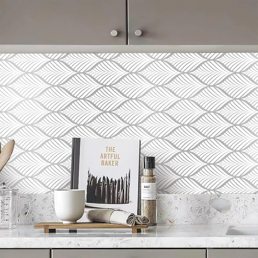 Amiya Silver Gray Peel and Stick Wallpaper Modern Boho Removable Vinyl Contact Paper Leaf Self Adhesive Bathroom Wallpaper for Cabinets 17.5" x 120" Renter Friendly - Image 5