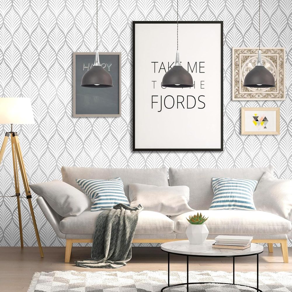 Amiya Silver Gray Peel and Stick Wallpaper Modern Boho Removable Vinyl Contact Paper Leaf Self Adhesive Bathroom Wallpaper for Cabinets 17.5" x 120" Renter Friendly - Image 7