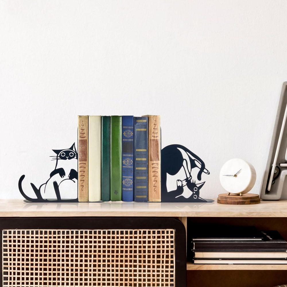 Cute Cat Metal Bookends Cat Book Ends for Shelves Bookshelf Decorative Objects Home Office Desk Bookshelf Decor Cat Lover Gifts for Women - Image 4