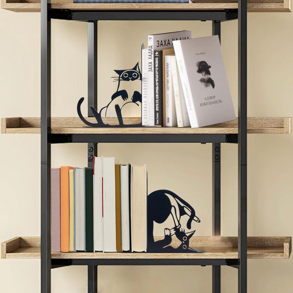 Cute Cat Metal Bookends Cat Book Ends for Shelves Bookshelf Decorative Objects Home Office Desk Bookshelf Decor Cat Lover Gifts for Women - Image 5
