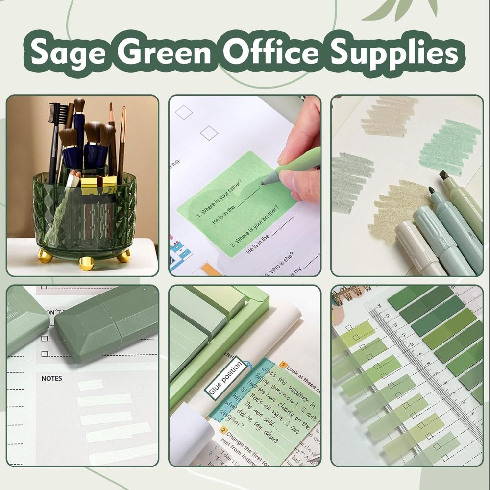 sportsvoutdoors Green Desk Accessories, Sage Green Supplies, Office Stationery Set, Dark Green Pen Pencil Holder for Desk,Gifts for Office Clerks - Image 3