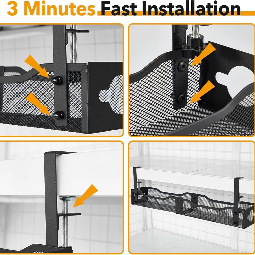 Under Desk Cable Management Tray Black,Metal Mesh Cable Management No Drill,2 Hole with Clamp Mount 25" with Wire Management and Organizer for Home Office Standing Desk - Image 8