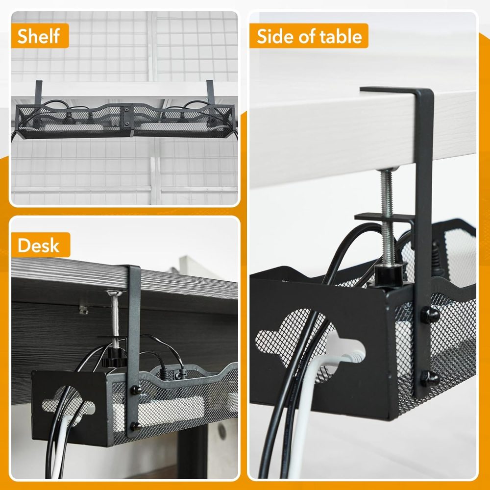 Under Desk Cable Management Tray Black,Metal Mesh Cable Management No Drill,2 Hole with Clamp Mount 25" with Wire Management and Organizer for Home Office Standing Desk - Image 9